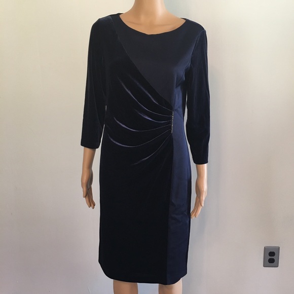 Dresses Dnky Asymmetrical Cinched To The Waist Blue Velvet Dress With Rhinestone Pin Poshmark